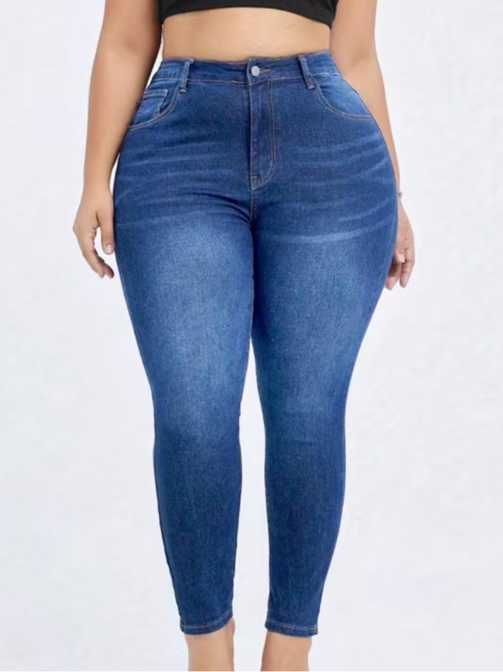 SHEIN Dark Blue High-Rise Skinny Jeans